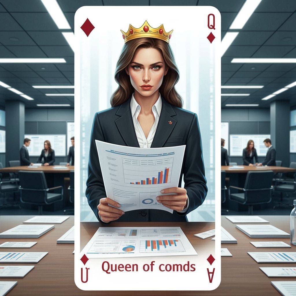Queen of Diamonds as Businesswoman in Corporate Boardroom