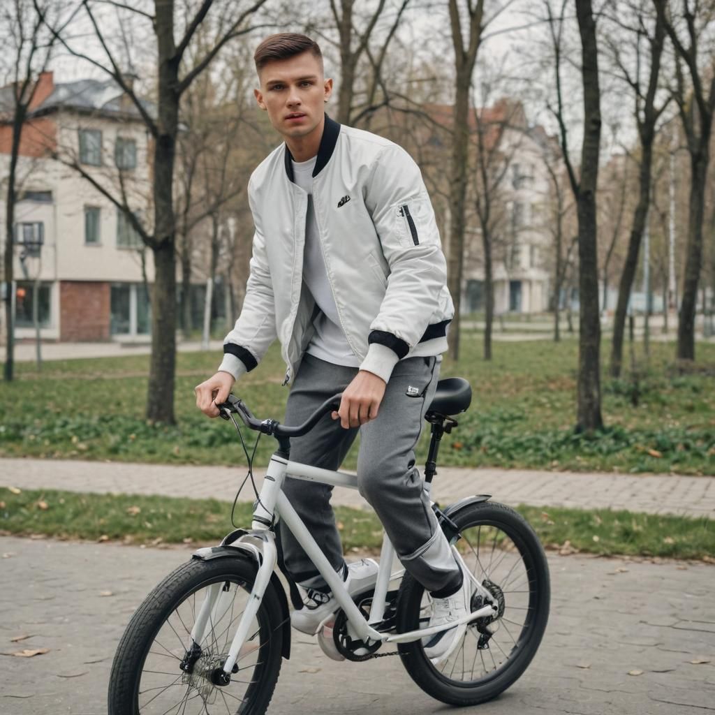 A Slavic Cyclist in a Photorealistic Scene