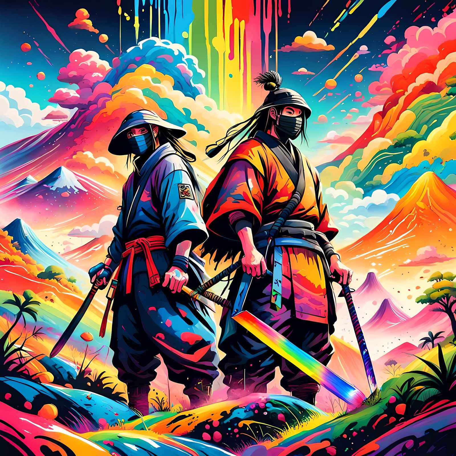 Samurai and Ninja Meeting on Rubin Hill: Graffiti Art