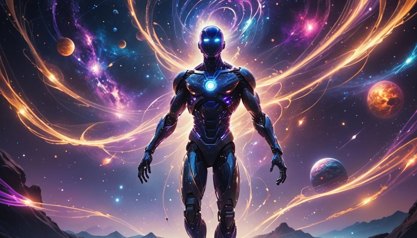 Humanoid Stepping into Infinity: Surreal Digital Art