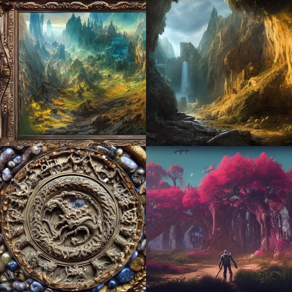 Gems and Stones in a Narrow Cave: Fantasy Concept Art