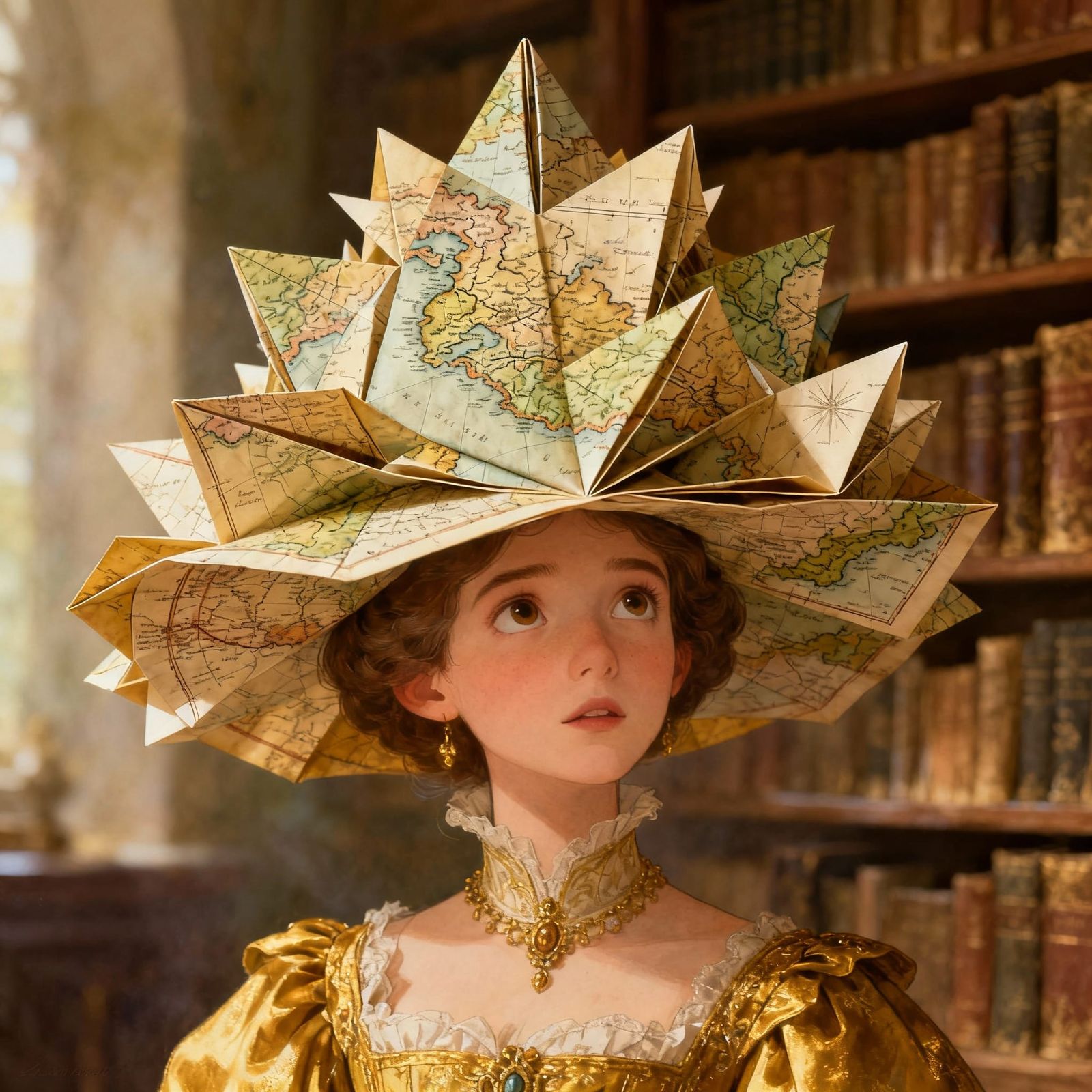 Queen in Map Hat with Regal Curiosity