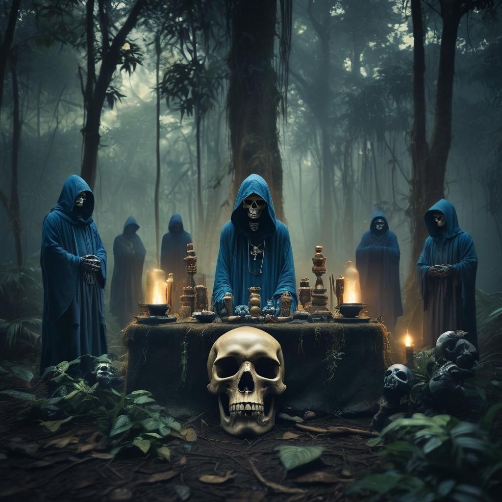 Mystical Voodoo Ritual in Jungle Clearing