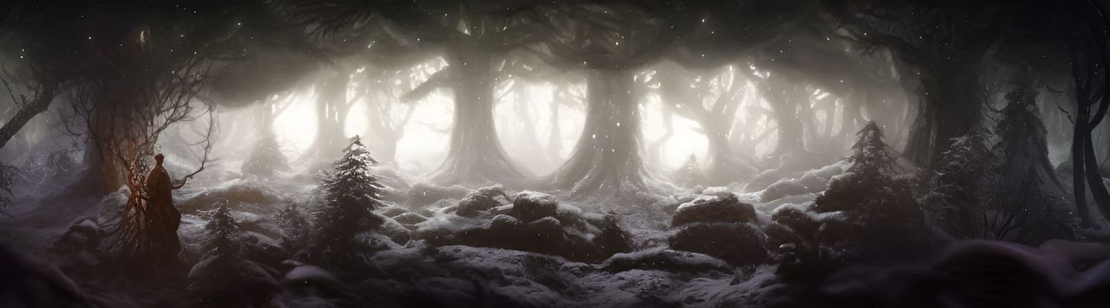 Lovecraftian Winter Forest with Santa Sleigh