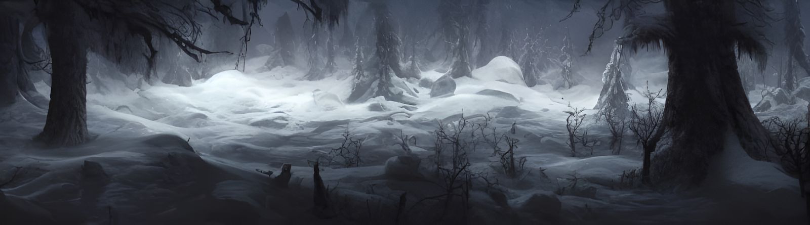 Lovecraftian Winter Forest Landscape with Santa