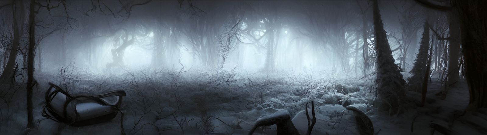 Lovecraftian Winter Forest Landscape with Santa