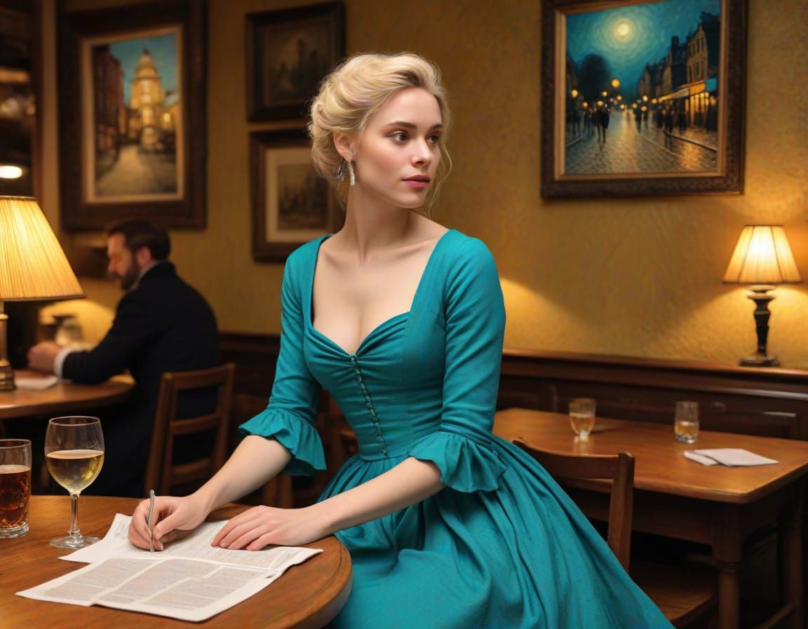 Intimate French Pub Scene in Vibrant Colors and Textures