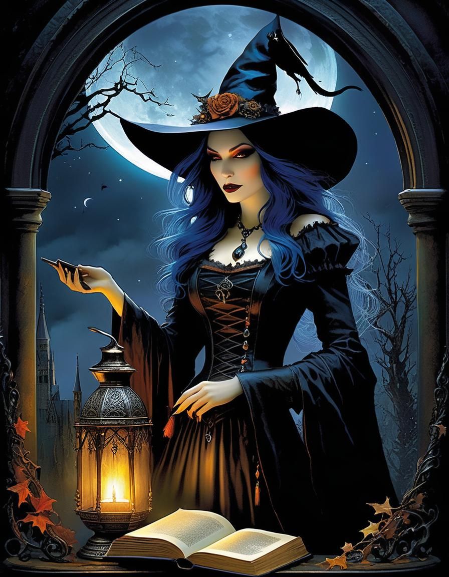 Beautiful Gothic Witch with Book of Shadows