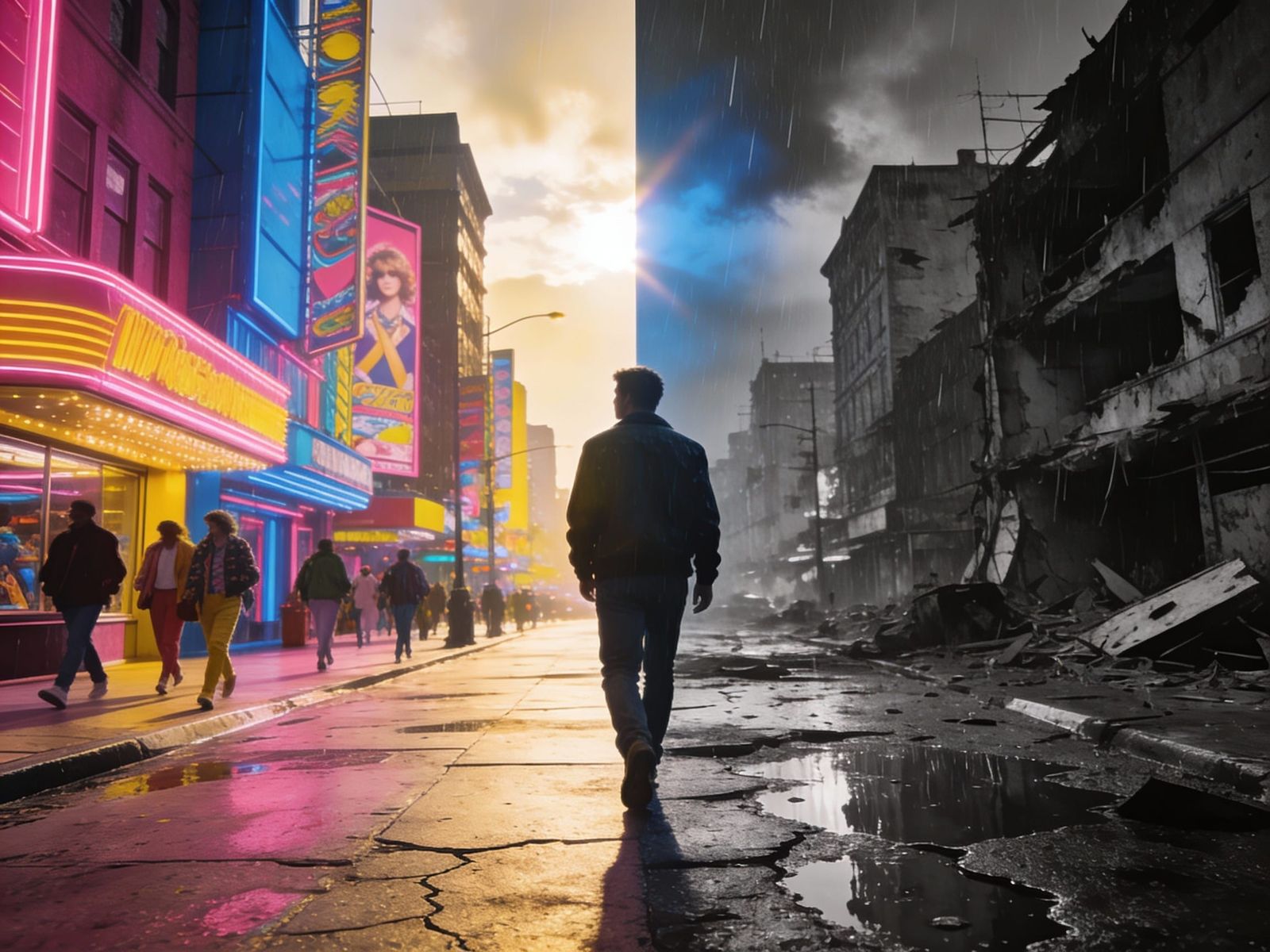 Cinematic Photorealistic City Street Contrast