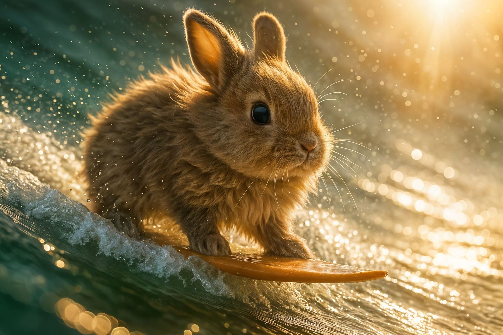 Fluffy Bunny Rides a Wave in Dramatic Sunlight
