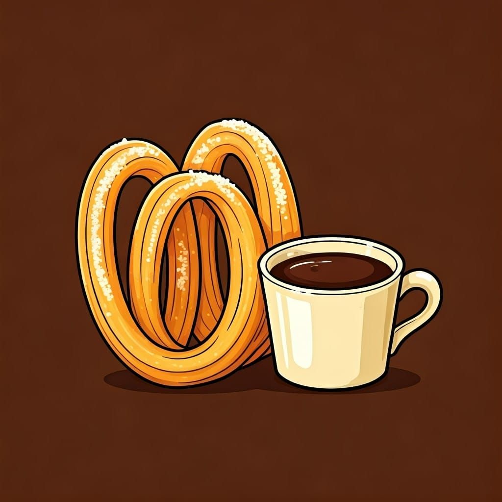 Golden Churros in Whimsical Cartoon Style