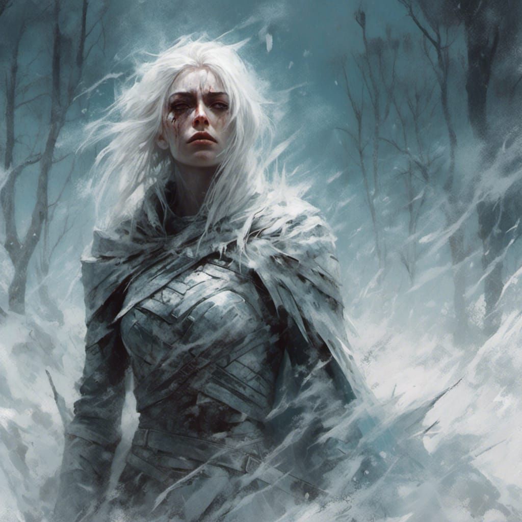 Icy Slavic Woman in Dramatic Macabre Painting