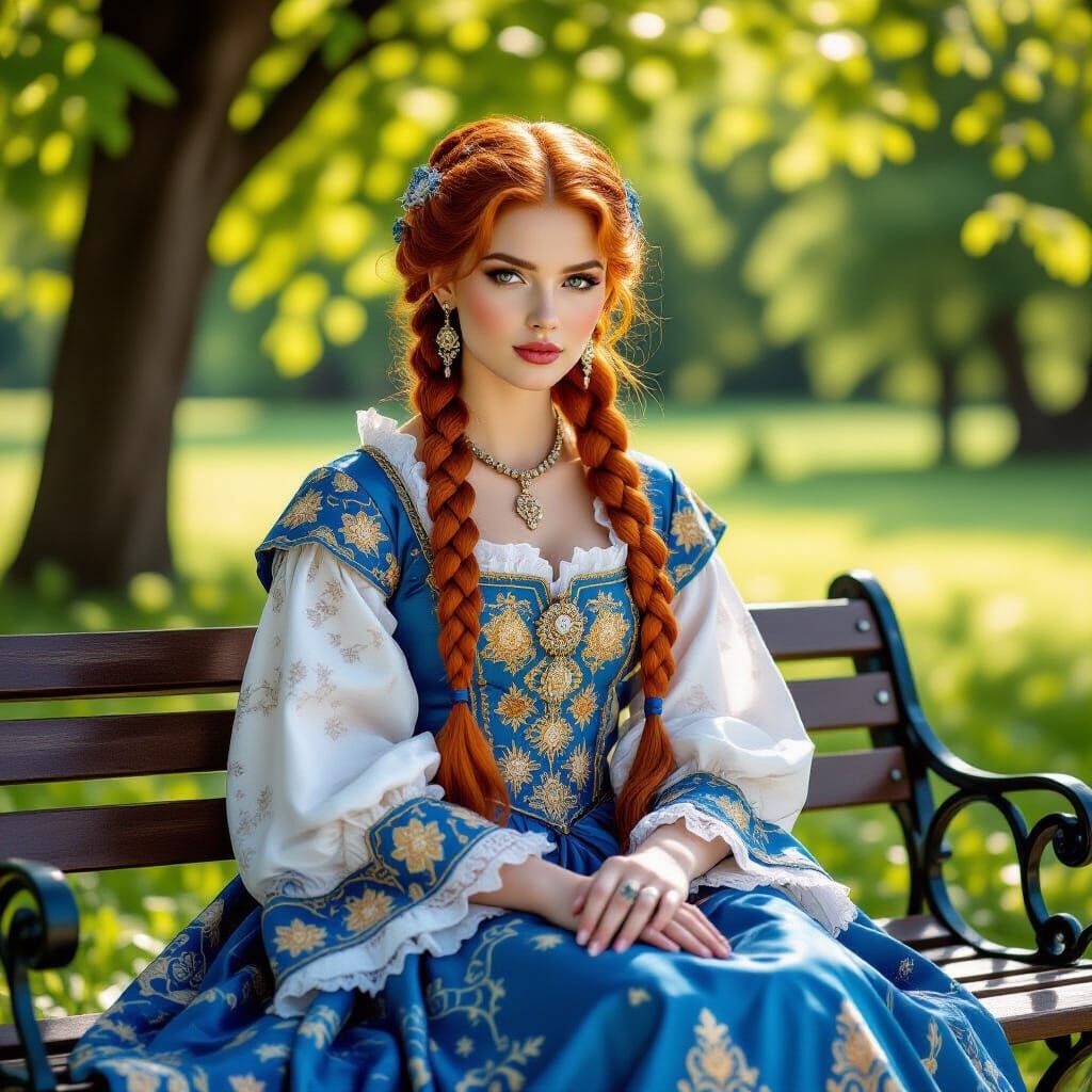 Red-Haired Tsarina in Moscow Park, Fantasy Art