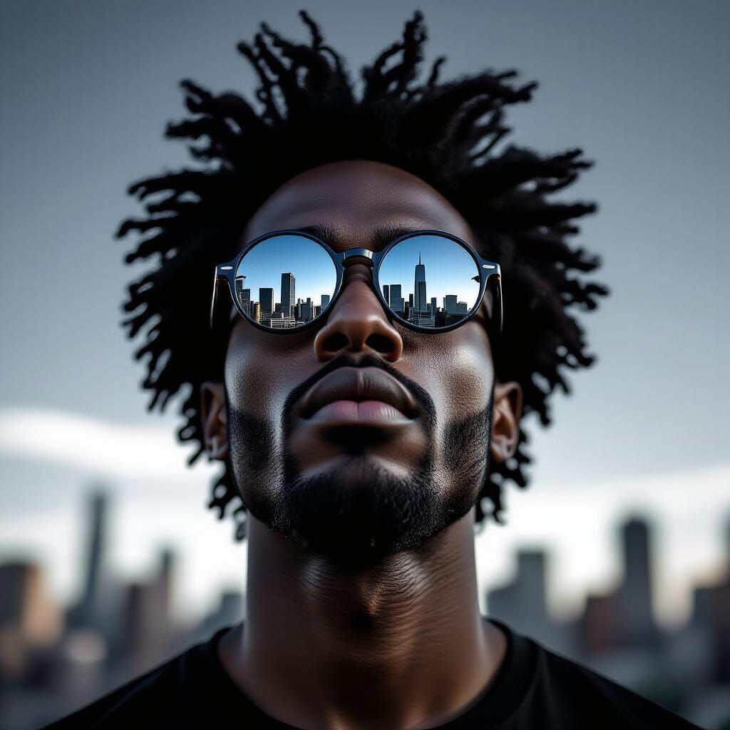 Dramatic Portrait of a Man with Reflective Sunglasses