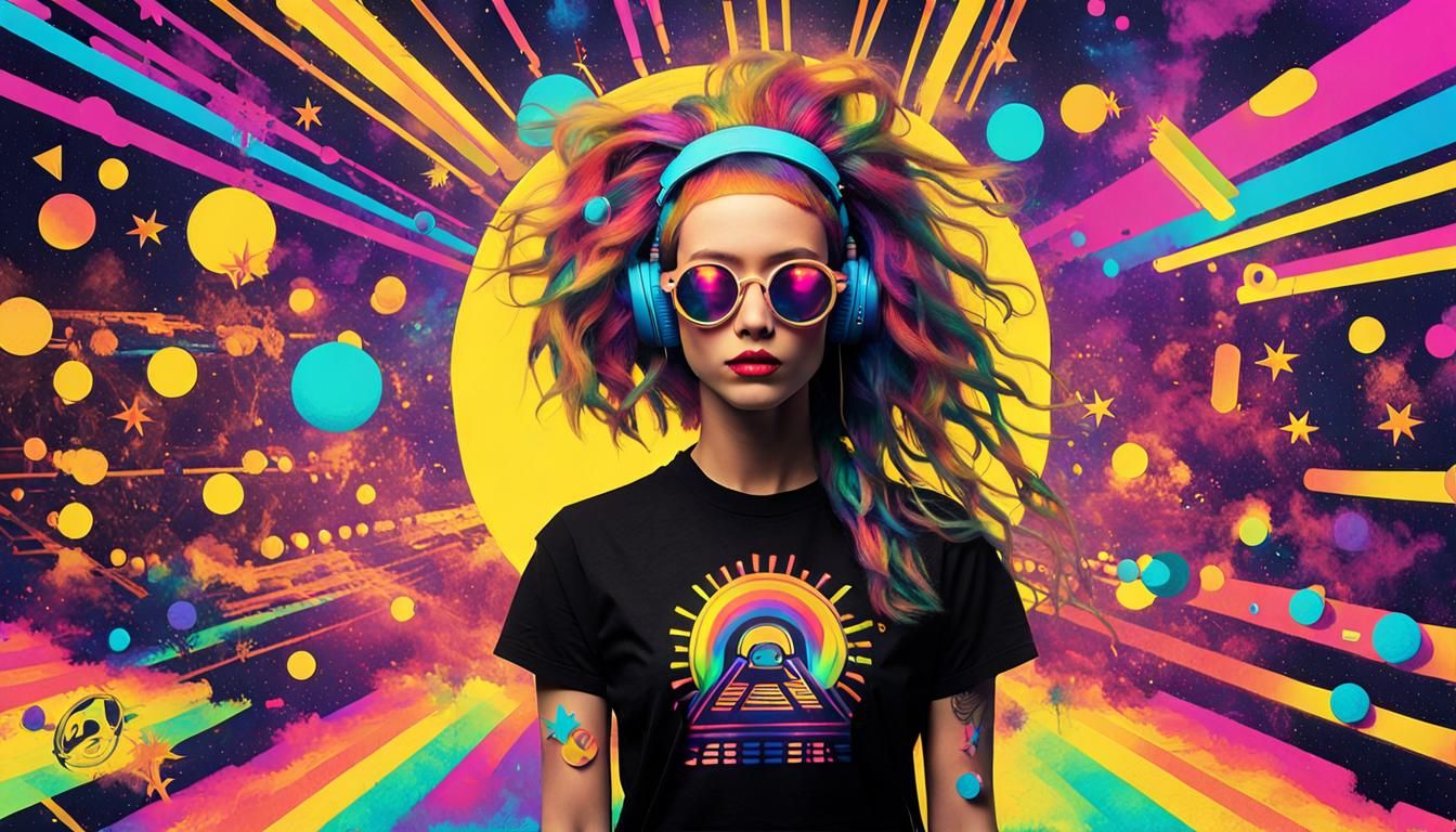 Rave Model with Colorful Hair in Psychedelic Art