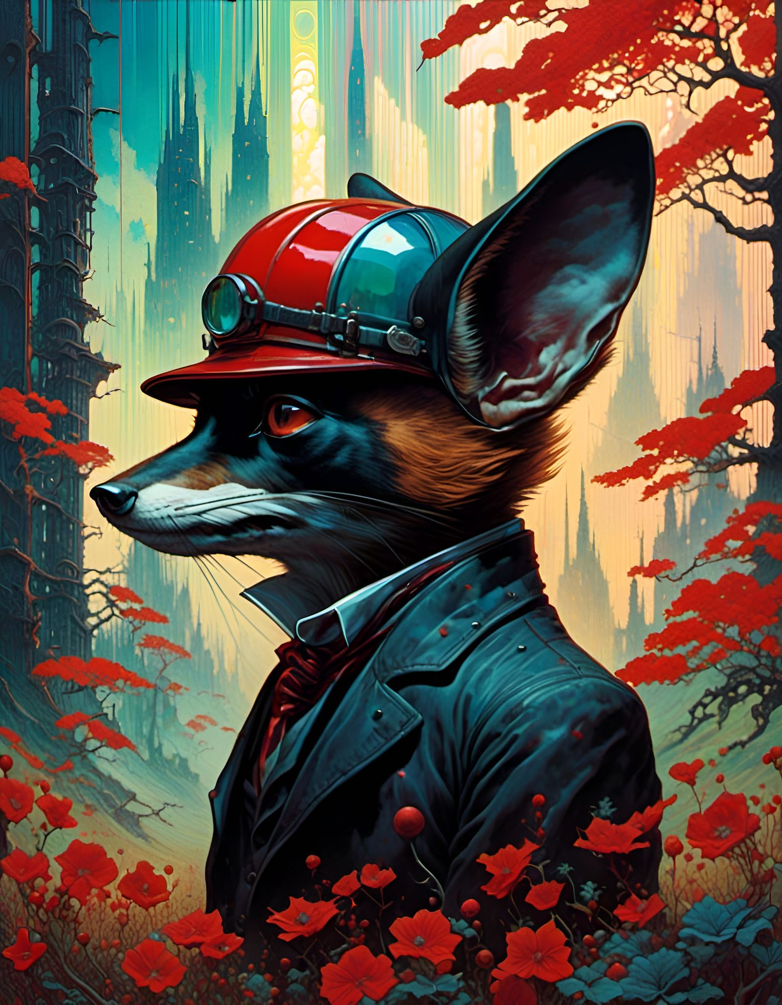Fox Bat Portrait in Sci-Fi Surrealism Style