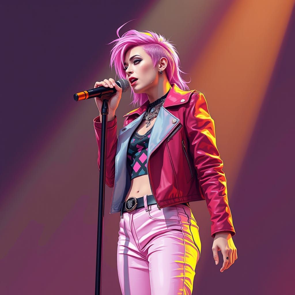 Pink Performing on Stage in Vibrant Digital Art