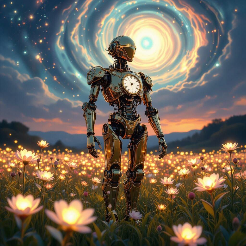 Art Nouveau Automaton in Bioluminescent Field