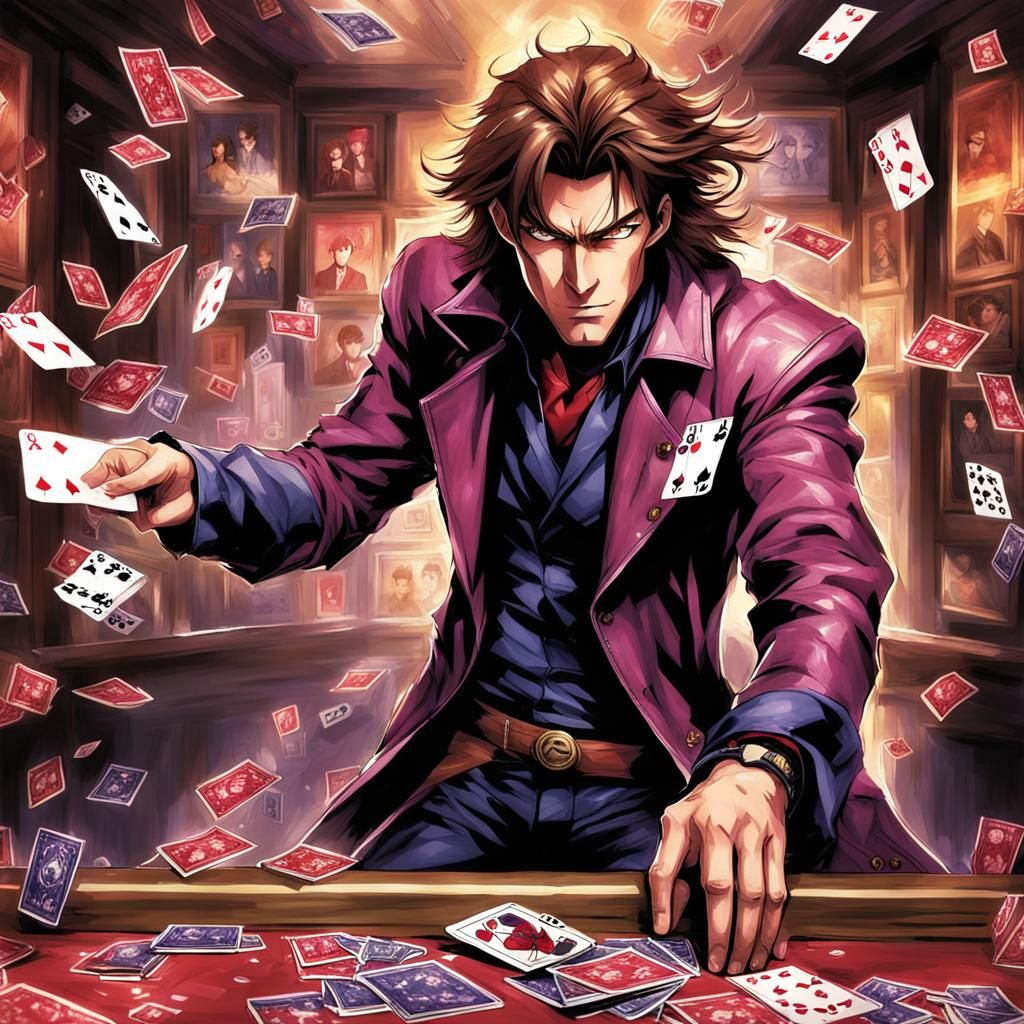 Gambit Throws Cards in Anime Style Bar