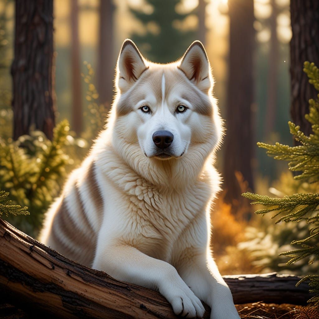 Siberian Husky in Cozy Snowy Forest