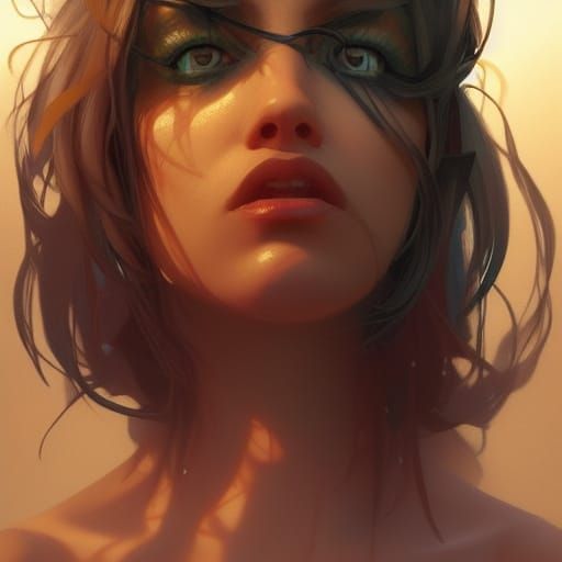 Detailed Witch Portrait in Art Nouveau Style