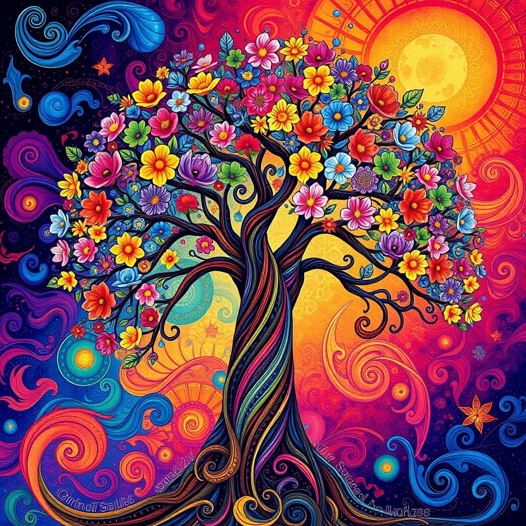 Blooming Tree of Life in Surreal Style