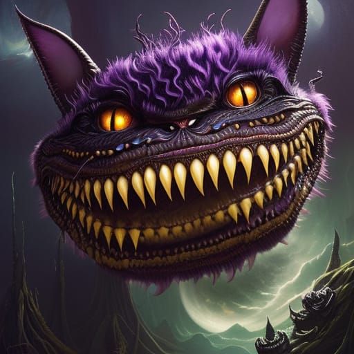 Lovecraftian Alien Cheshire Cat Grin: Digital Illustration