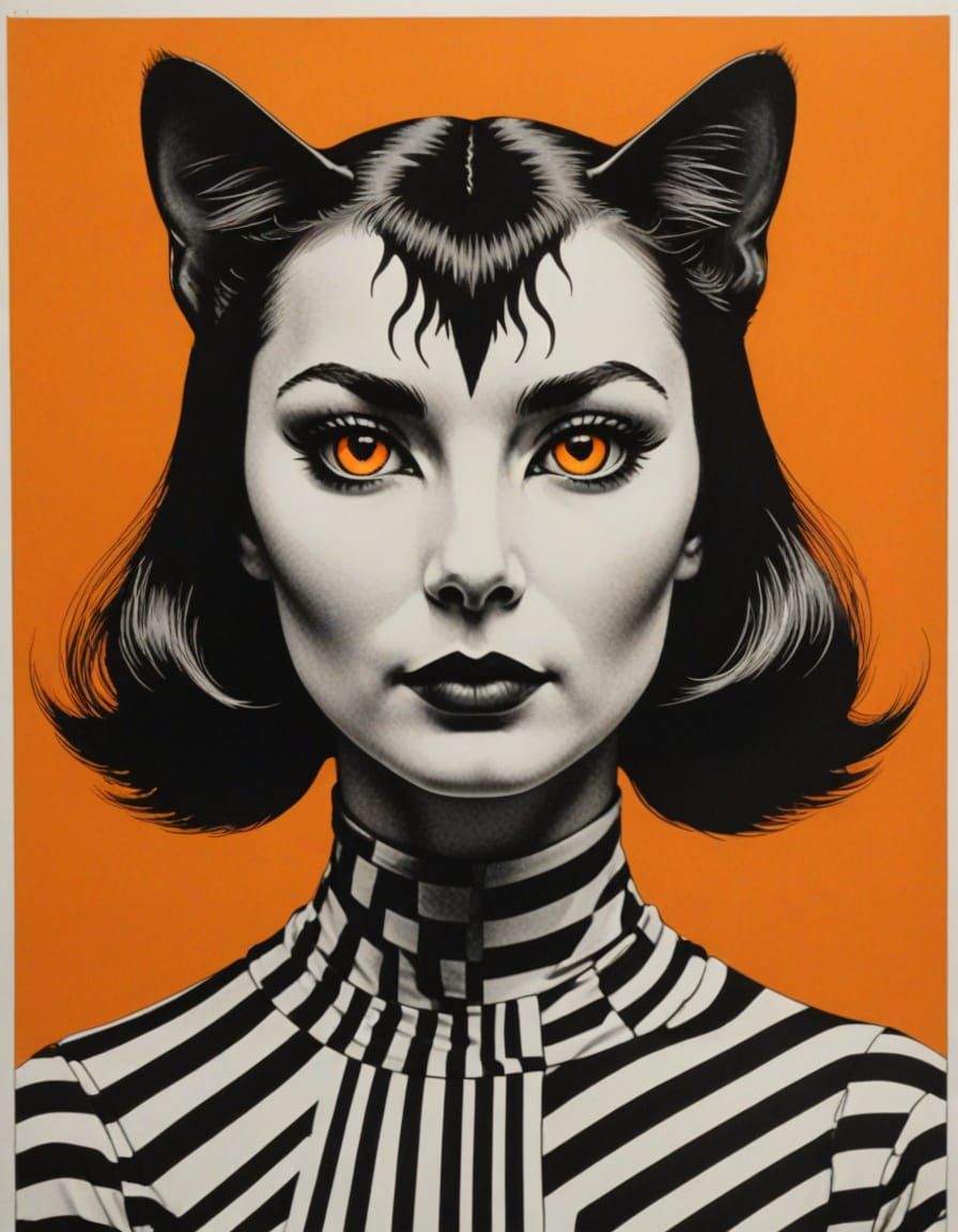 Woman in Cat - Geometric Op Art Masterpiece