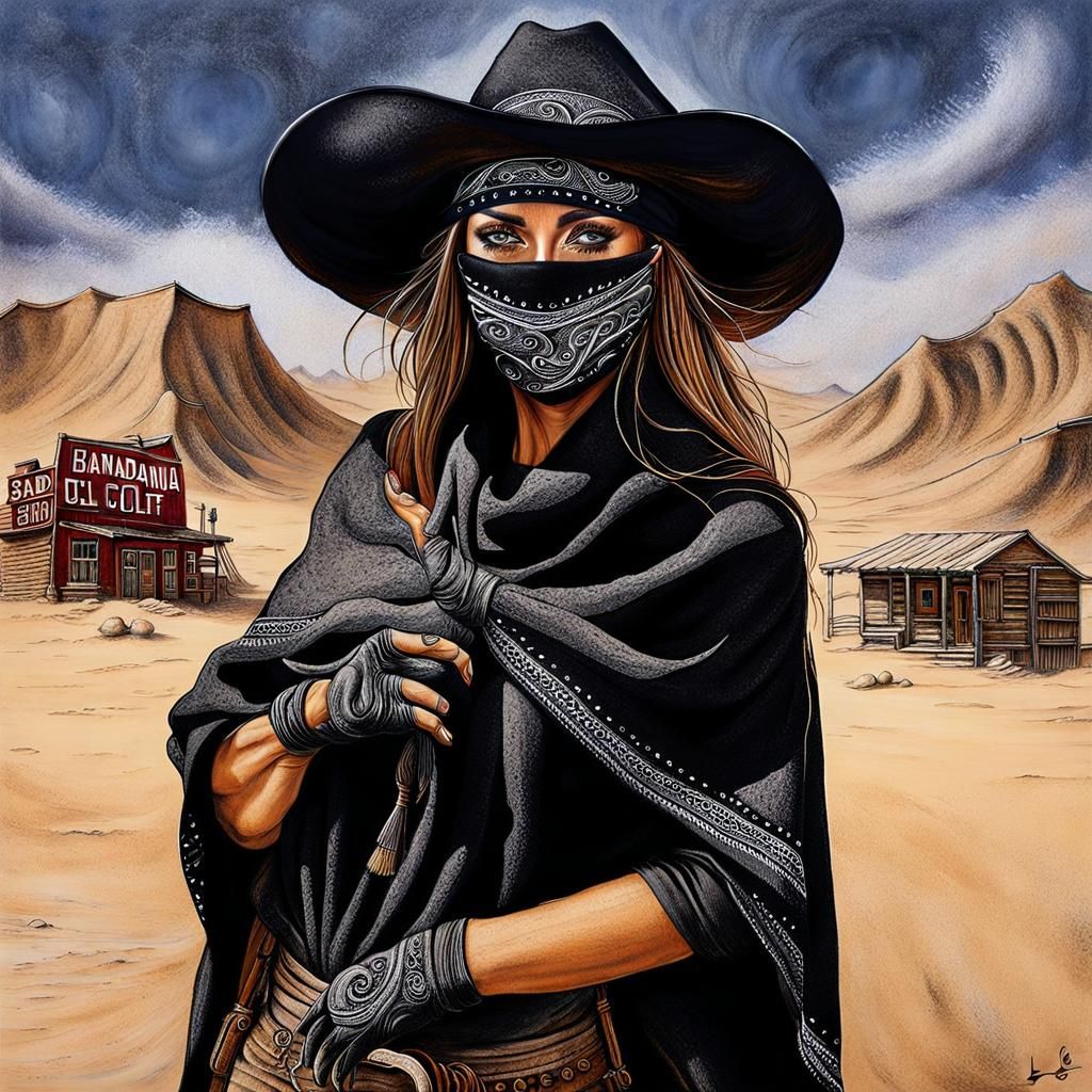 Mysterious Cowgirl in Western Scene
