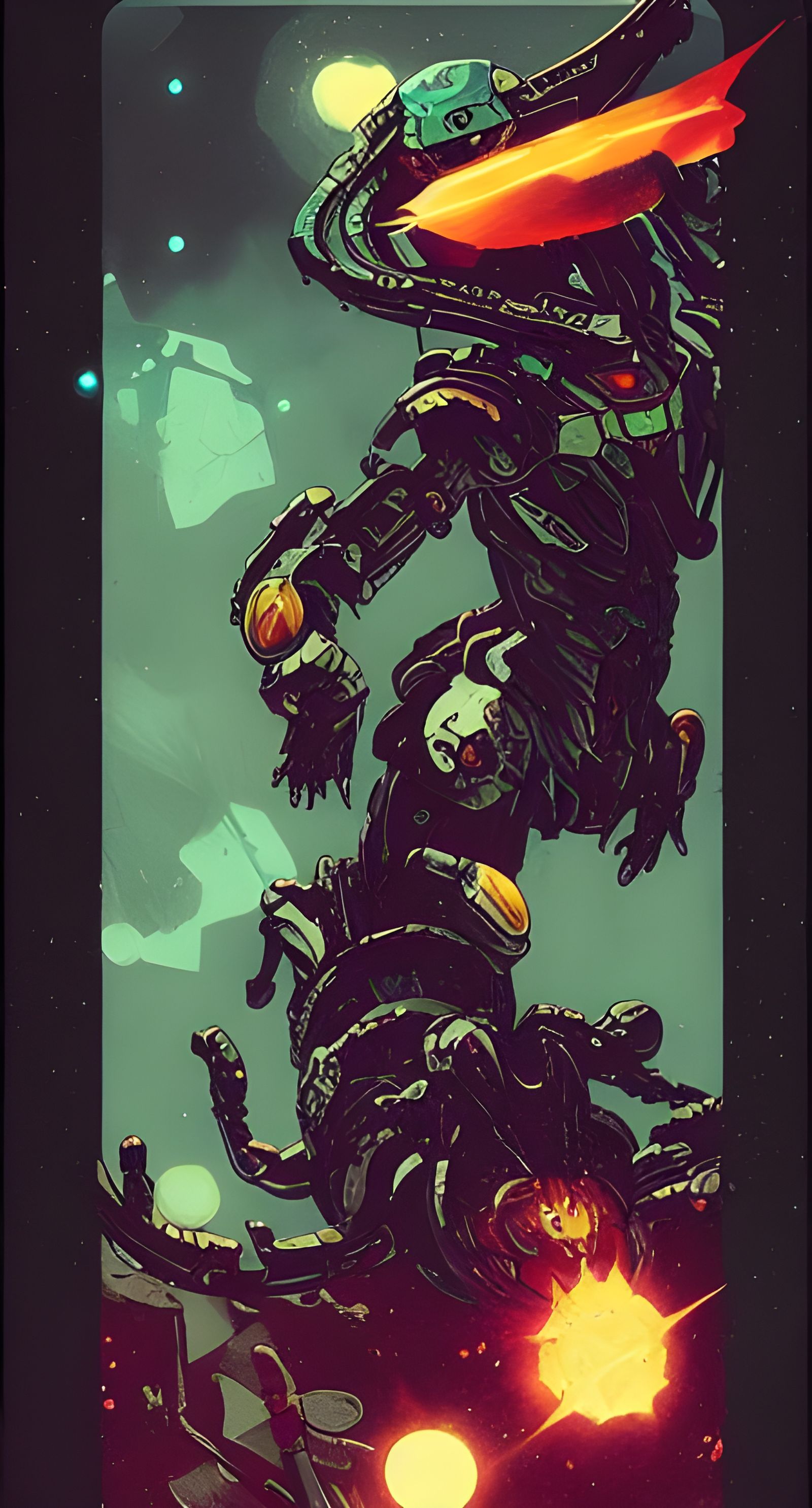 Metroid Tarot Card in Digital Fantasy Art Style