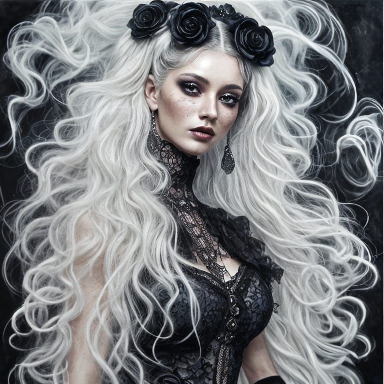 Gothic Man with Long Curly Hair in Pastel Watercolor