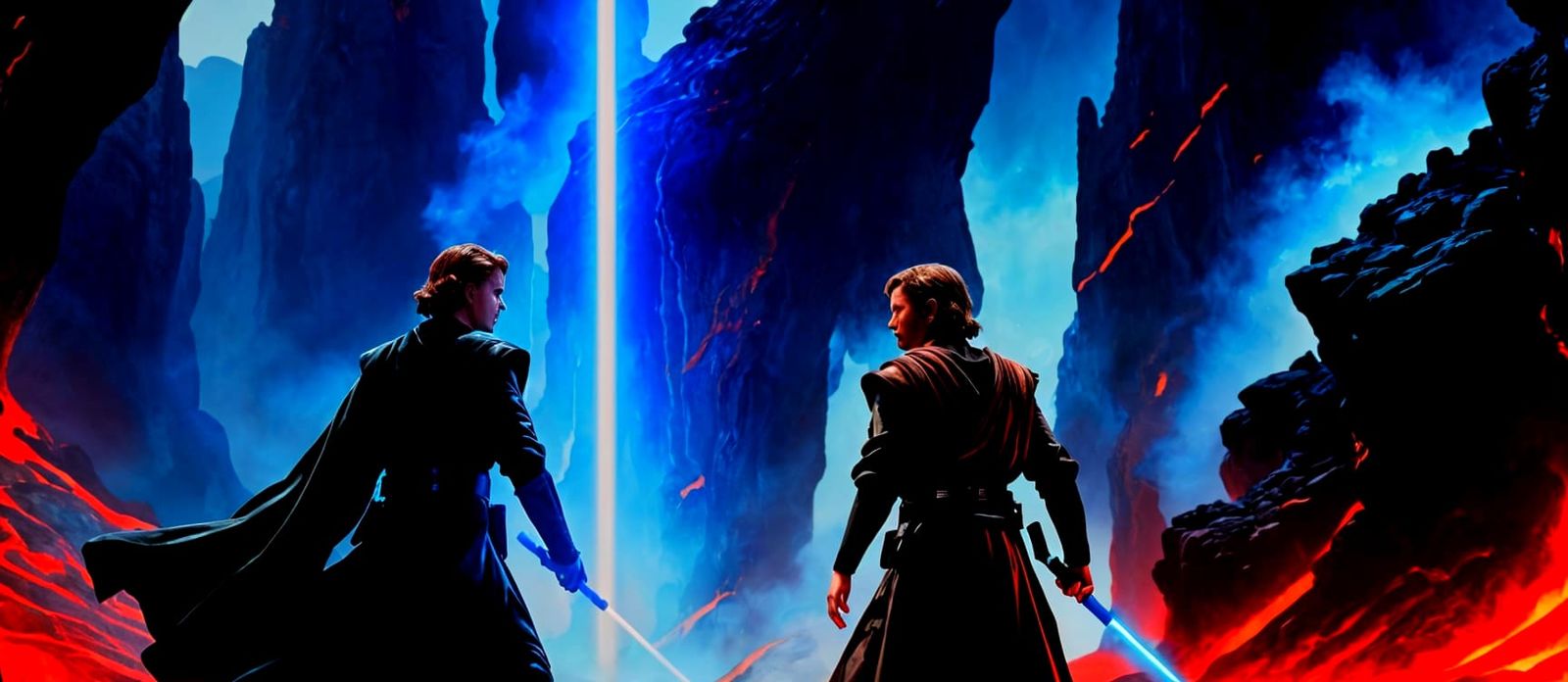 Lava Duel: Expressionist Lightsaber Battle on Mustafar