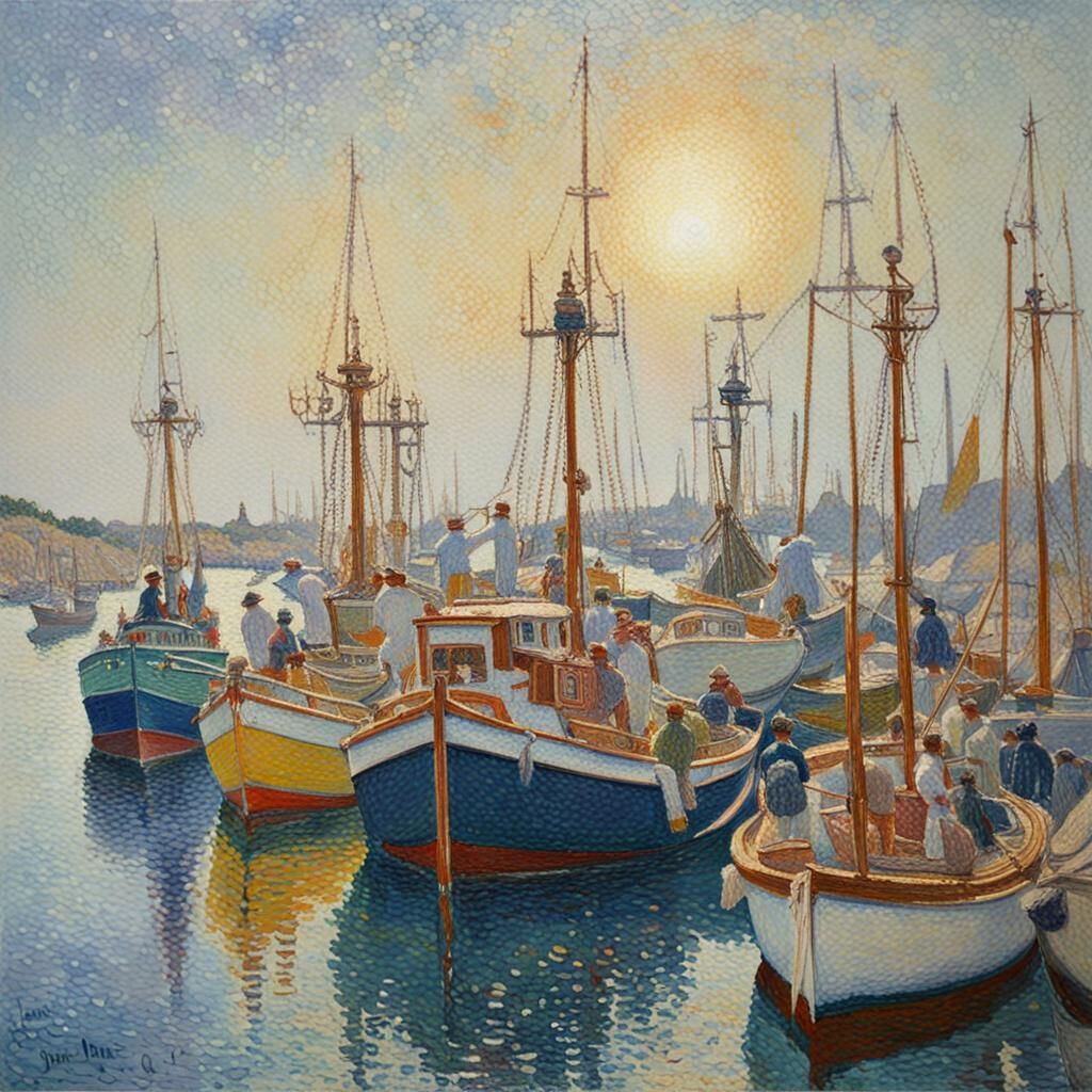 Groix Tuna Fleet in Pointillist Style