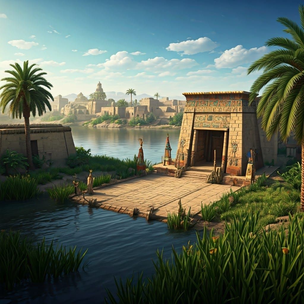 Egyptian settlement at a river.