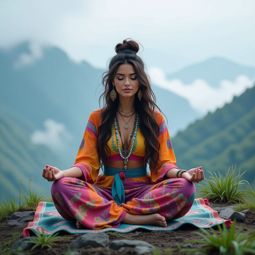 Colorful Hippy Yoga on Misty Mountain