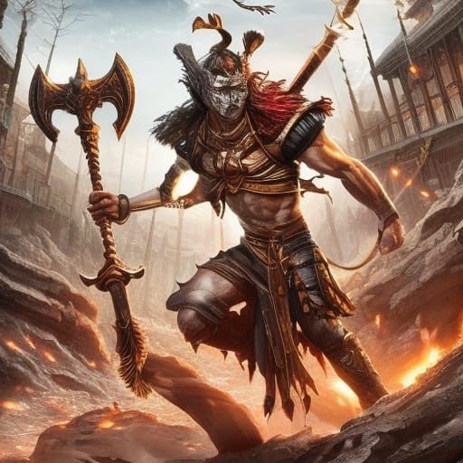 Gladiator Skeleton with Axe in Coliseum: Dark Fantasy Art