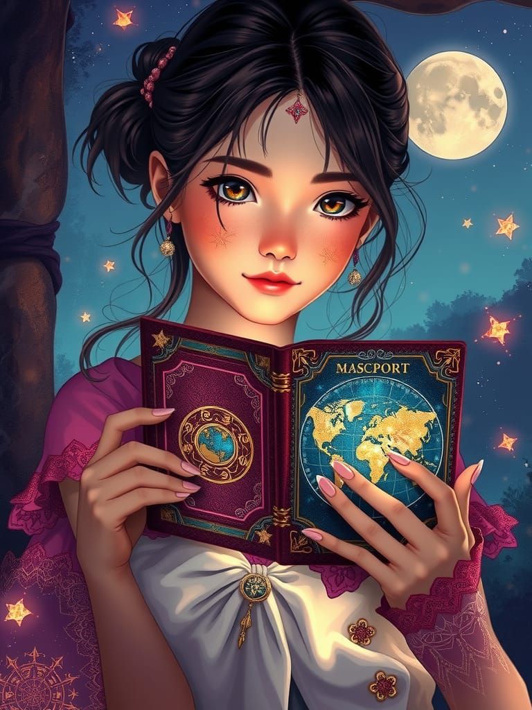 Magical Passport Held by Doe-Eyed Woman