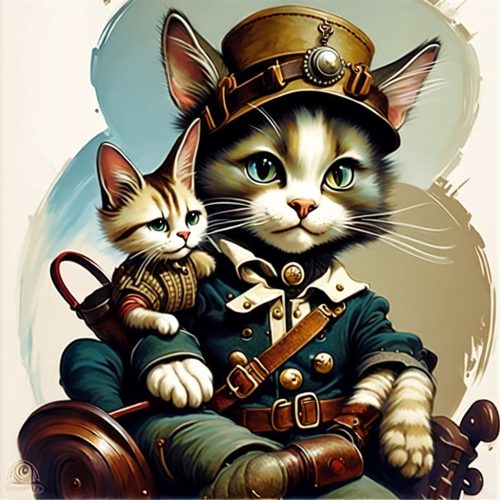 Playful Cat Interacts with Buttons in Oil Painting Style