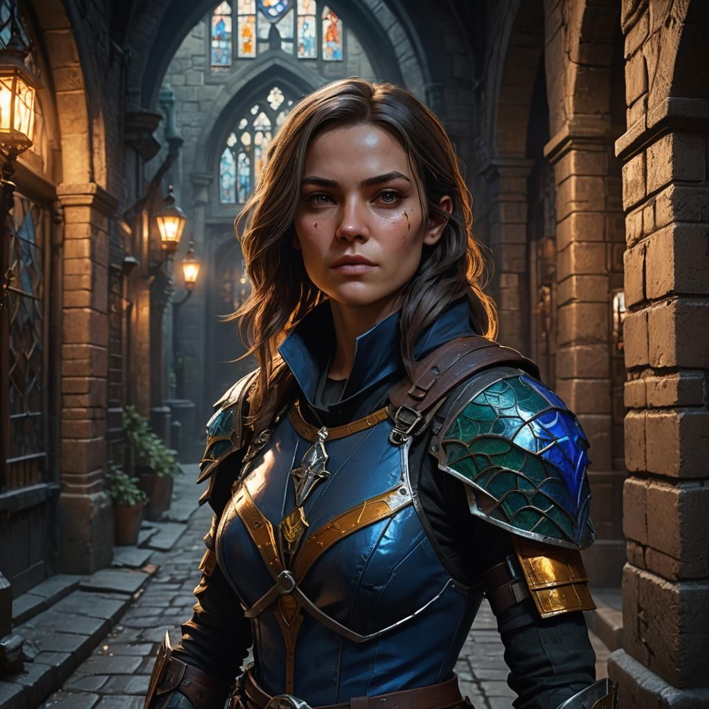 Female Rogue in Gothic Alleyway: Fantasy Art Portrait