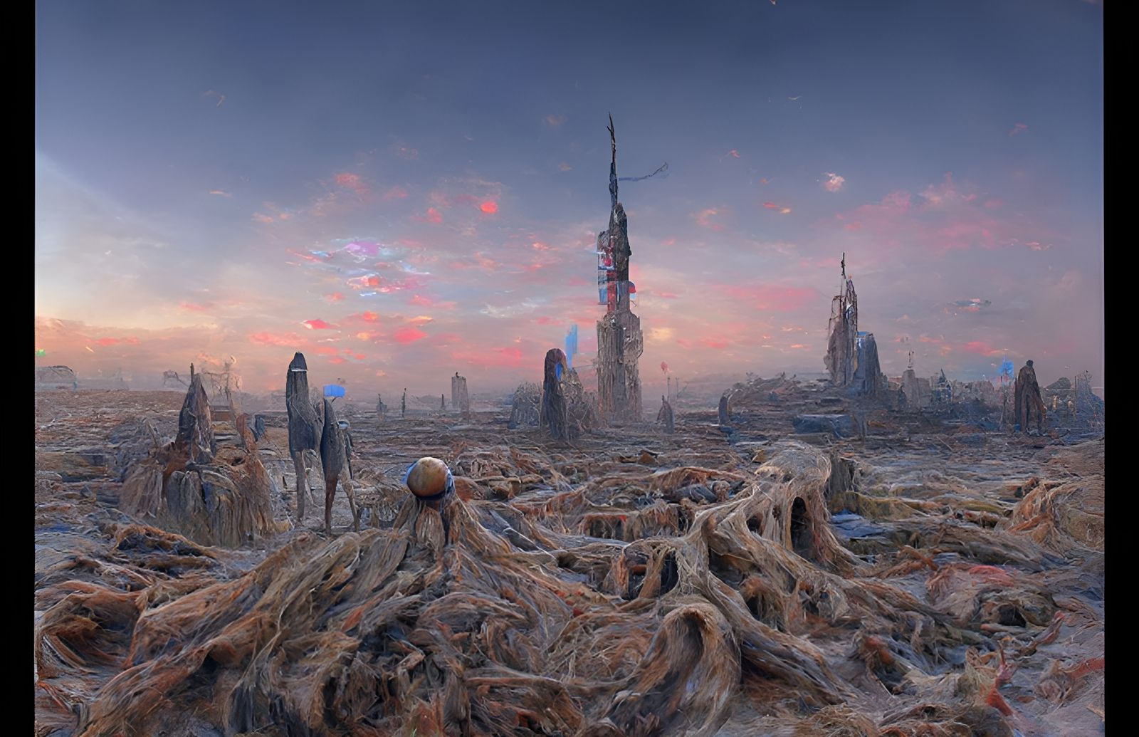 Planetwide Extraterrestrial City in Kinetic Pointillism Styl...