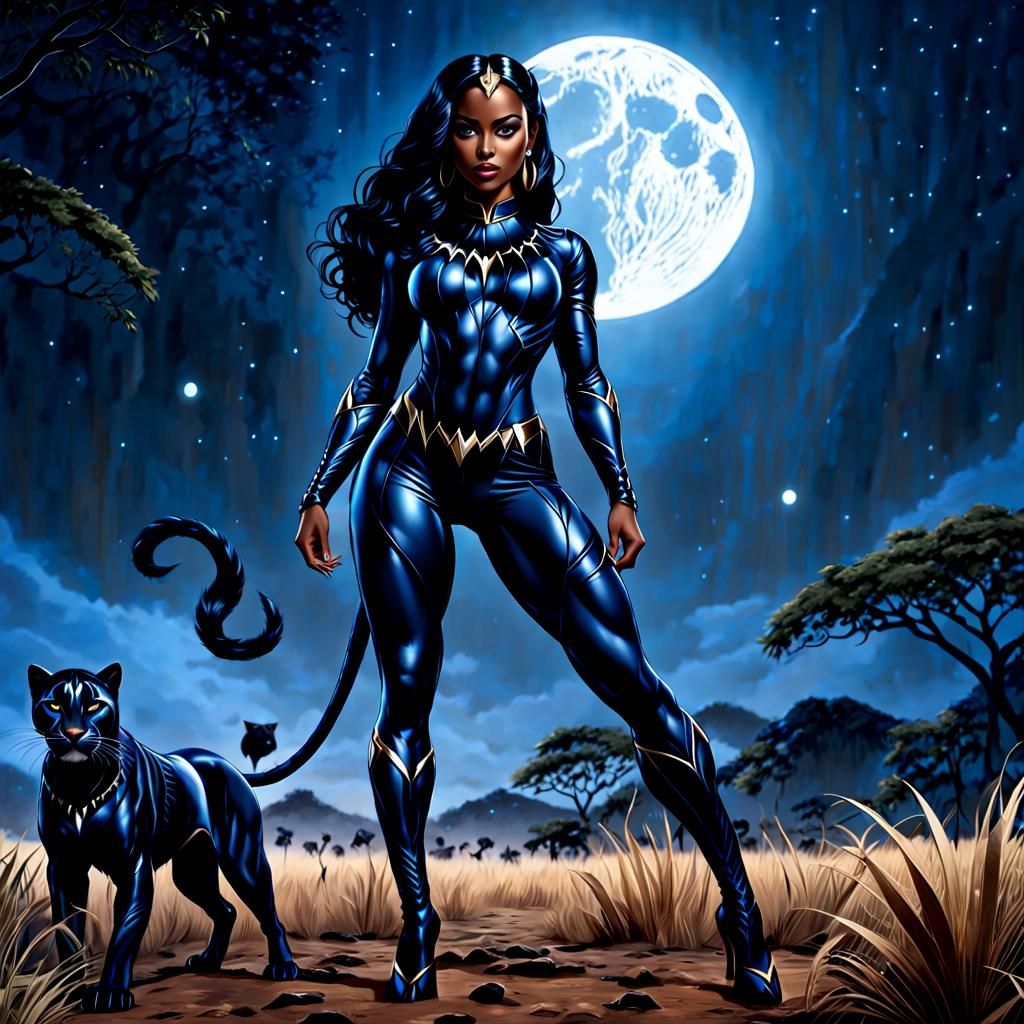Panther Woman in African Savannah: Hyperrealistic Art