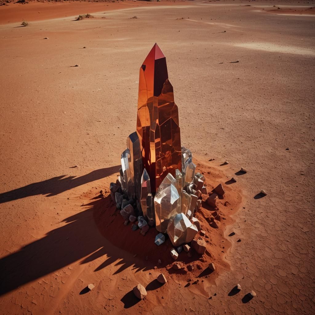 Giant Crystals in Red Desert at Golden Hour