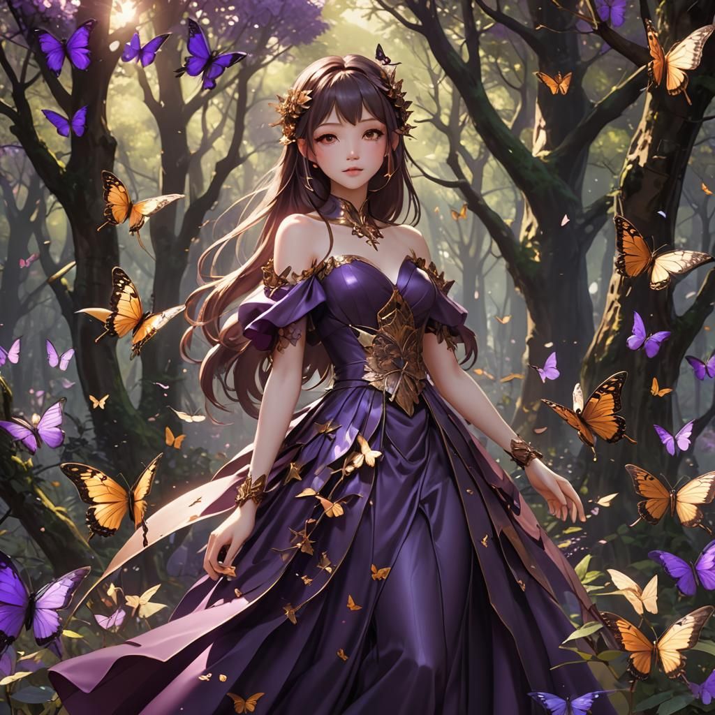 Anime Girl in Mystical Forest Clearing