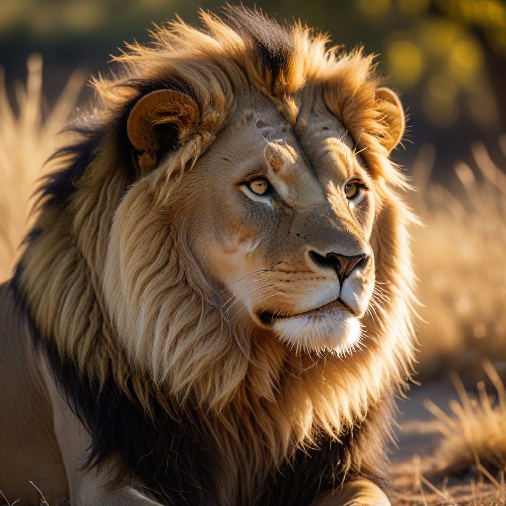 Majestic Lion in Golden Savanna Light