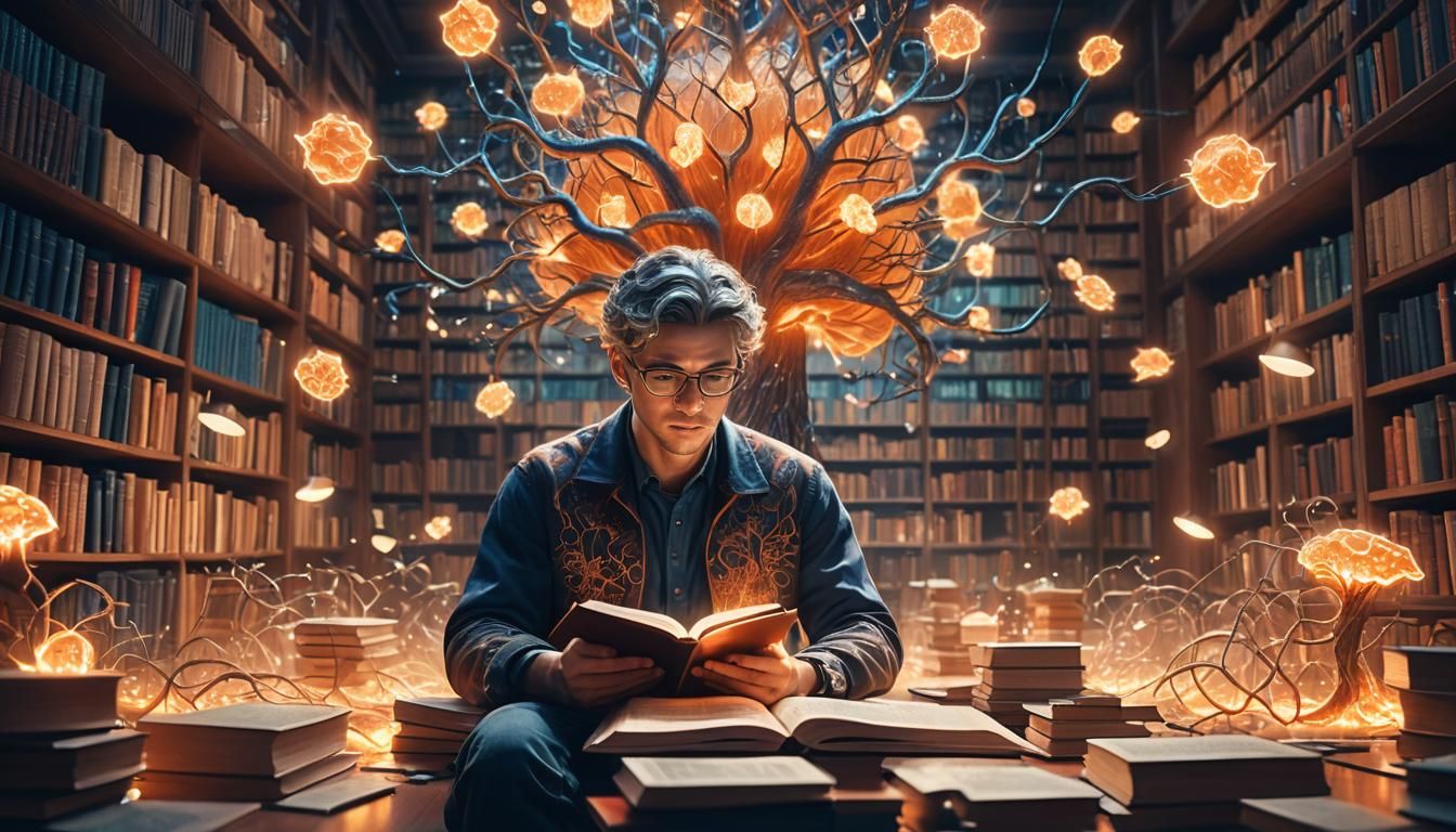 Cinematic Fantasy Realism of a Brainy Bookworm in a Glowing....