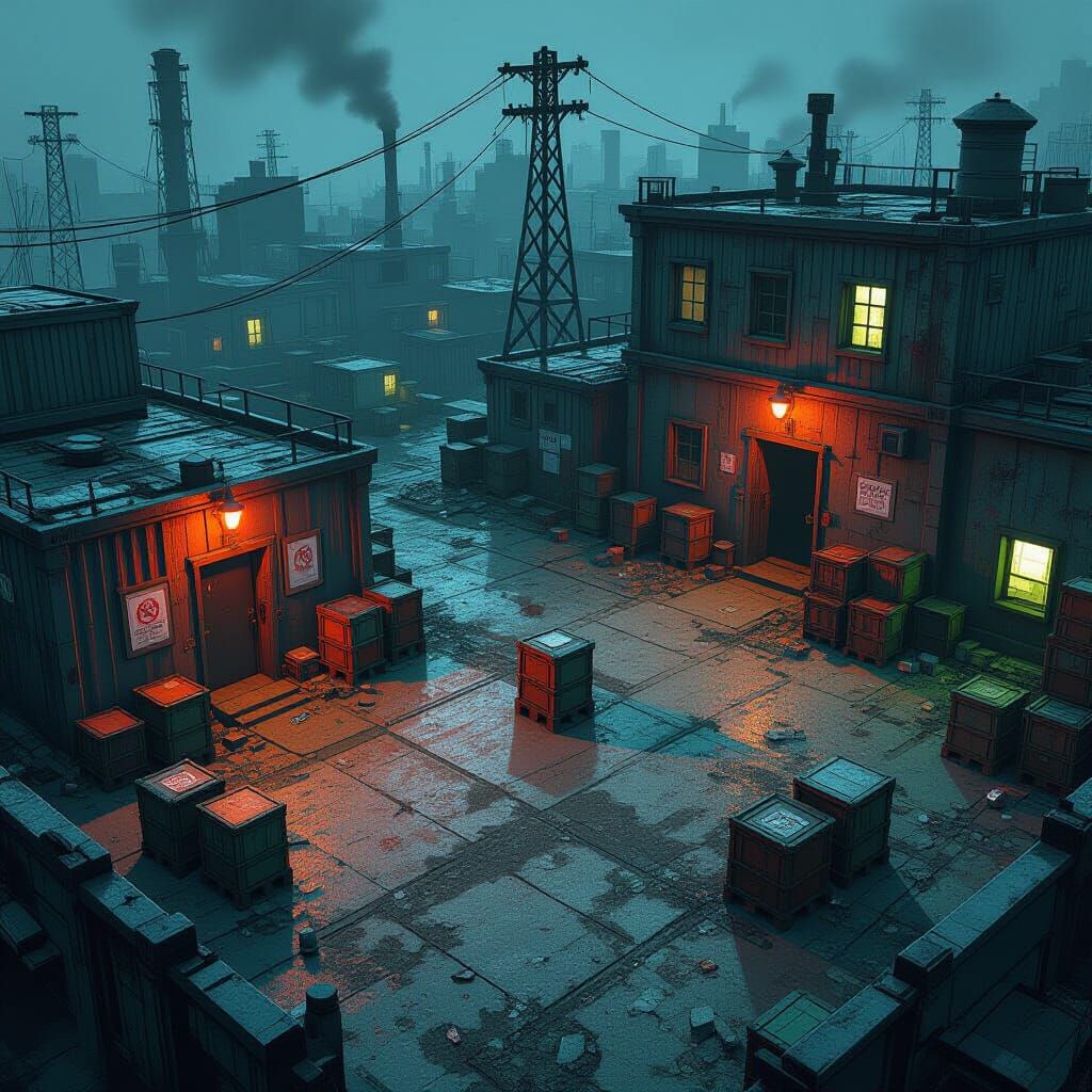 Post-Apocalyptic Industrial Zone in Stylized 2D Art