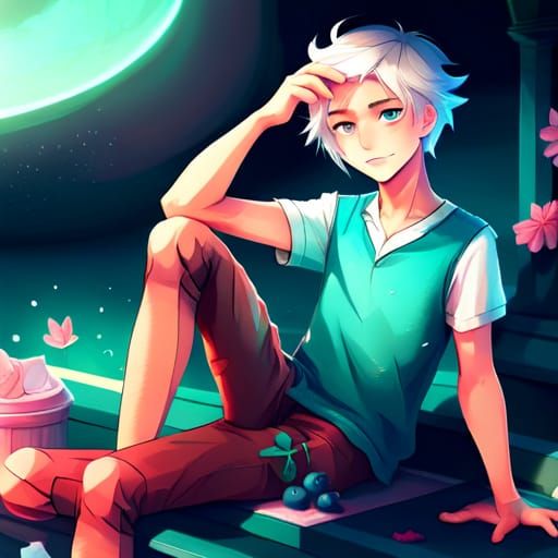 Magic Boy with White Hair in Disney-Pixar Style