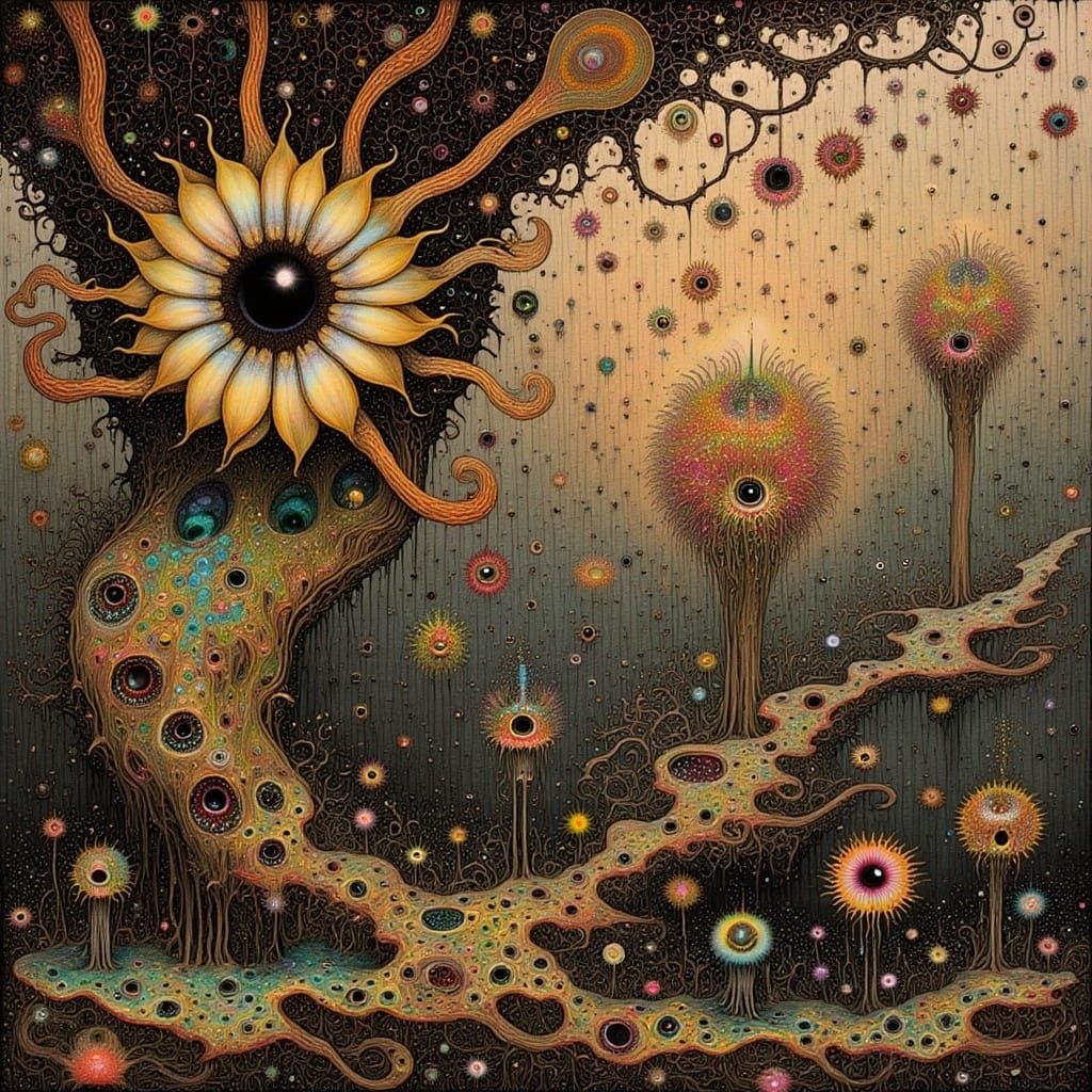 Majestic Floating Islands in Iridescent Grids and Webs