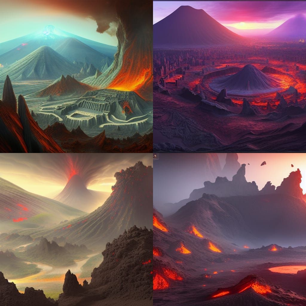 City in Volcanic Crater: Detailed Matte Painting