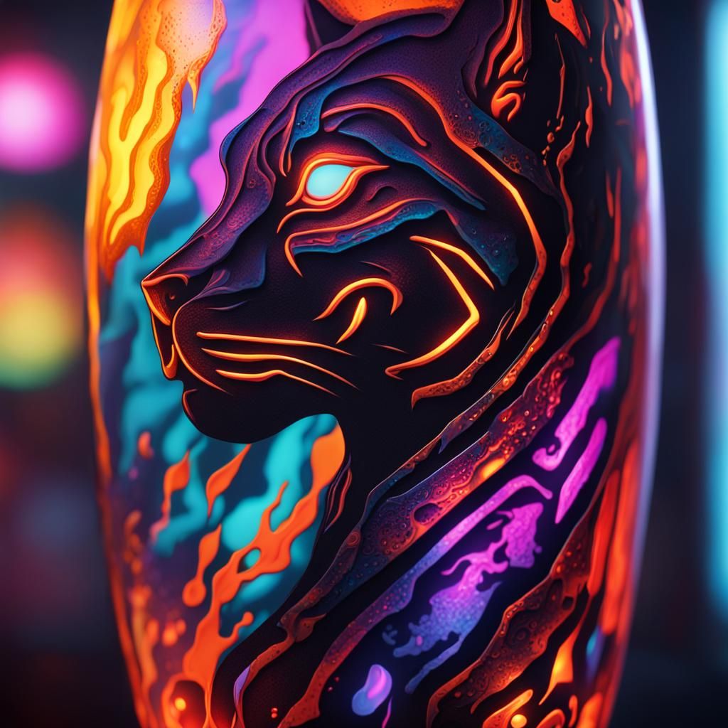 Hyperrealistic Lava Lamp Tattoo in Cyberpunk Style